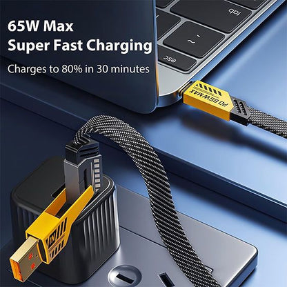 4-in-1 Metal Charging Cable – Transformer Edition | 65W Fast Charge | Type-C, iPhone, Micro USB