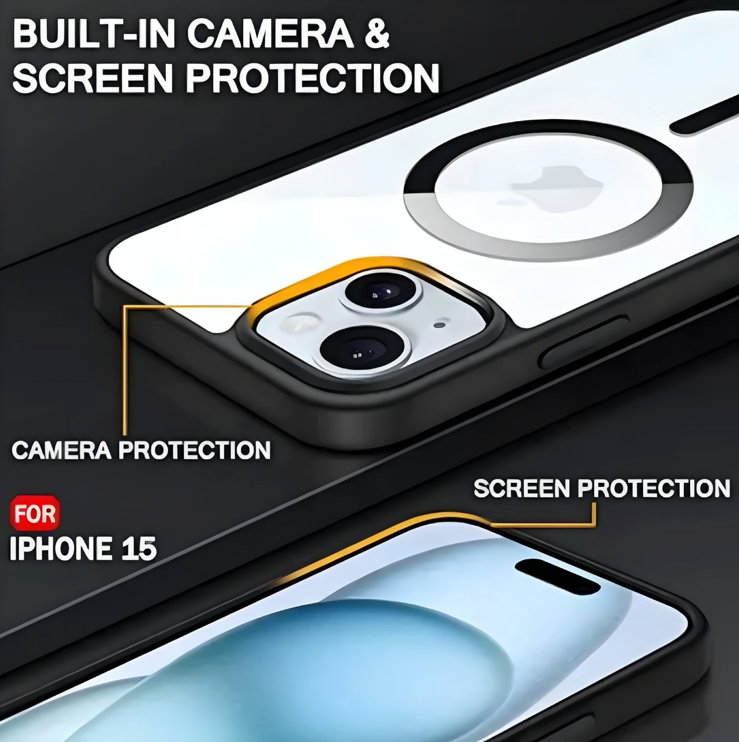 iPhone 15 MagSafe Transparent Case – Sleek Clear Back, Strong Grip & Drop Protection Design